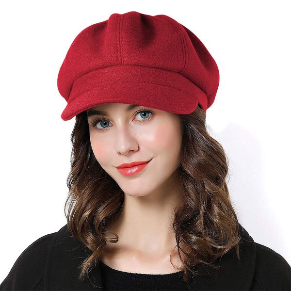 Sumolux Women Beret Newsboy Hat French Wool Cap Classic Autumn Spring Winter Hats Red