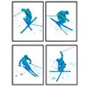 Freestyle Skiing Watercolor Wall Art Print Set - Cute Home Decor for Boys, Teens, Kids Bedrooms, Den and Office - Great Gift for Skiers and Extreme Sports Fans - Four 8x10 Photos - Unframed