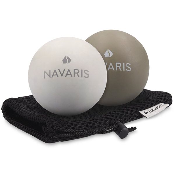 Navaris Stretch Balls, Set of 2 Lacrosse Balls Yoga Balls - Trigger Point Balls, 2 Stiffness, Calf and Neck - Scapula, Gray, Light Grey