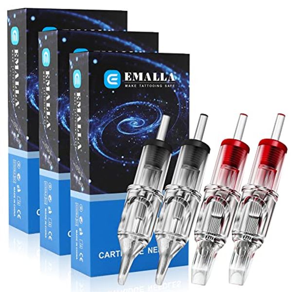 EMALLA Tattoo Cartridge Needles - 60Pcs Mixed Size Tattoo Needles #10 3RL 5RL 7RL 9RL 11RL 14RL #12 5RM 7RM 9RM 11RM 13RM 15RM Round Liner Curved Magnum For Tattoo Machines Tattoo Kit