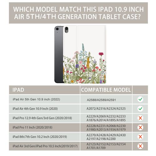 iPad Air 11 Inch Case (M3/M2) 2025/2024, iPad Air 5th/4th Generation Case 10.9 Inch 2022/2020, case for iPad air 11-inch Women Girls Multi-Angle Adjustable Stand Shockproof Auto Wake/Sleep, Flowers