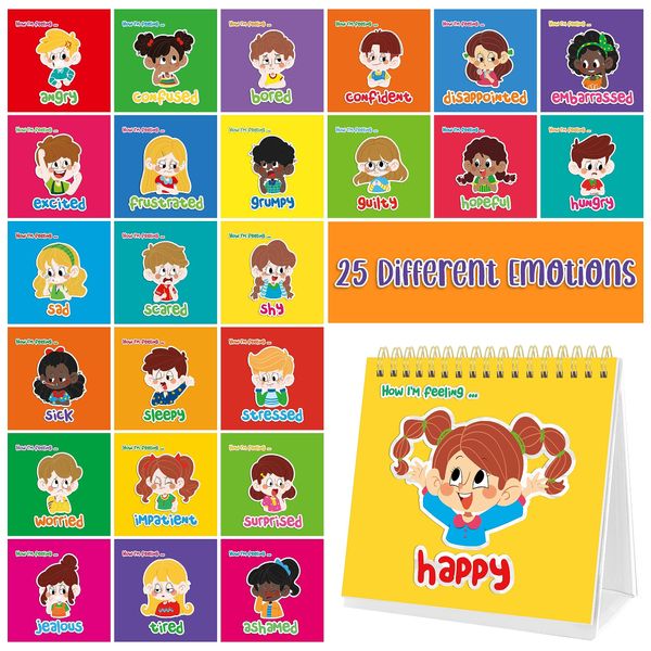 Emotions Flip Chart, 25 Different Feelings with Coping Skills-Learn to Identify Various Moods, Cartoon Faces Emotions for Kids with Autism, ADHD -Emotion Flipbook for Therapy, Home Use