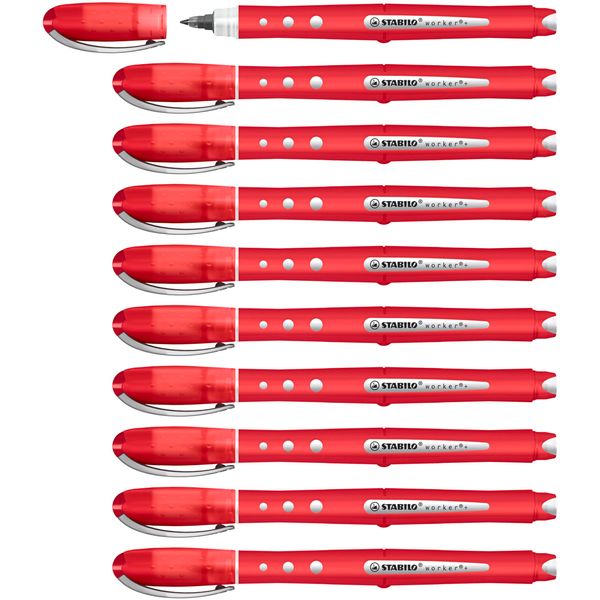 Rollerball - STABILO worker+ colorful - Pack of 10 - Red