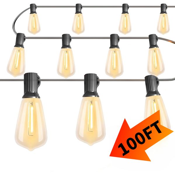String Lights - 100 Feet LED Outdoor String Lights - Shatterproof, Waterproof