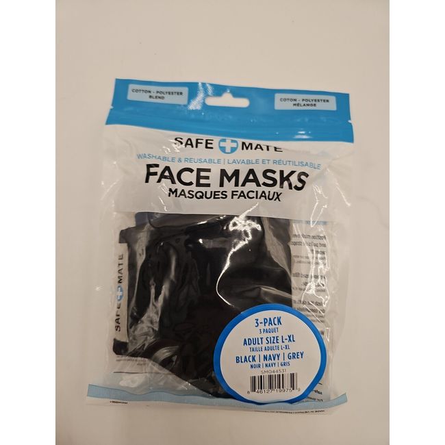 3 Safe+Mate Washable & Reusable Cloth Masks Including Filter Adult Large- XL