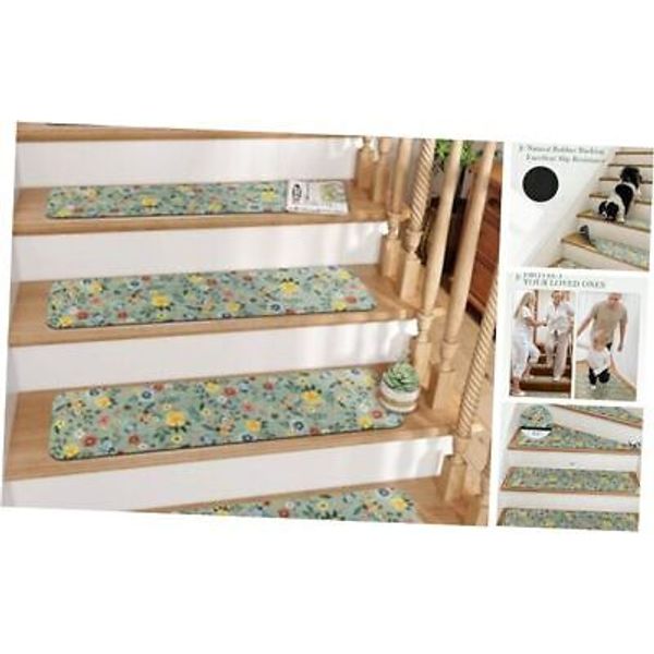 Stair Treads Non Slip 8"x30" Stair Treads for Wooden Steps, 15PCS 1 Green