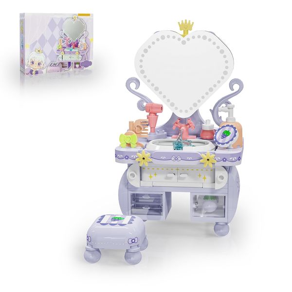 Tenhorses Princess Vanity Desk Building Set, Dressing Table Complete with Sink, Stool, and Grooming Accessories.Gifts for Girls Creative Play and Decoration(201PCS)