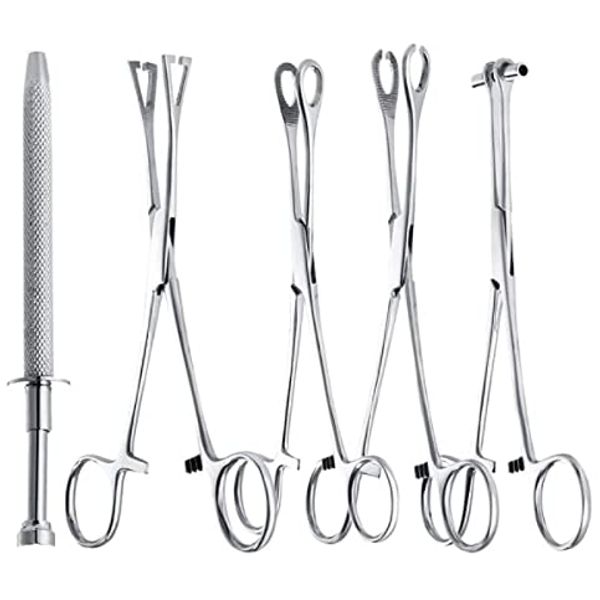 5 pcs Professional Surgical Steel Belly Ear Tongue Septum Lip Piercing Forceps Tweezer Clamp Plier Closer, Opener Needle Clamp