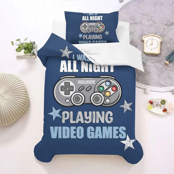 HOMHOMHA Gamer Bedding Kids Colourful Single Duvet Cover Set Gaming Bedding Set Gamepad Bedroom Decor For Teens/Boys Blue Bedding Single Bed Set 135X200cm Quilt Cover and 50x75cm Pillowcase Set