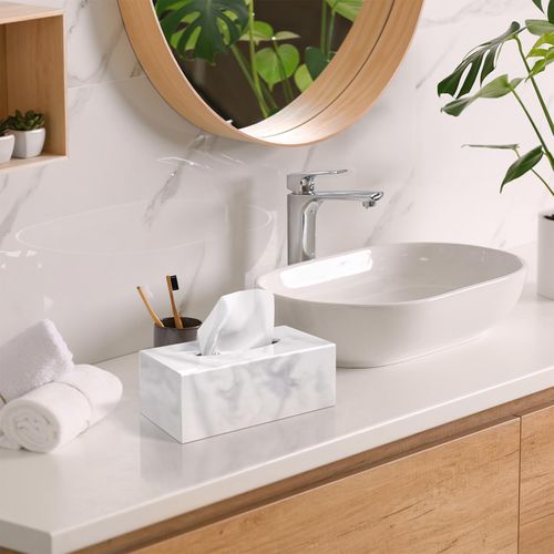 Tissue Box Cover, Marbled Acrylic Tissue Box Holder Rectangle Handmade Facial Tissue Holder Napkin Dispenser for Bathroom Kitchen Bedroom Home Office (Marbled, 9.85" L x 5.1" W x 4.5" H)