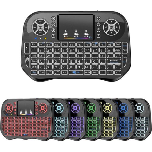 Mini Wireless Keyboard with Touchpad Mouse Combo, 7 Colors RGB Backlit, Portable 2.4 Ghz Mini Keyboard with Rechargable Li-ion Battery for Android Box, Smart TV, Pad, PC, HTPC, Tablet and Windows OS