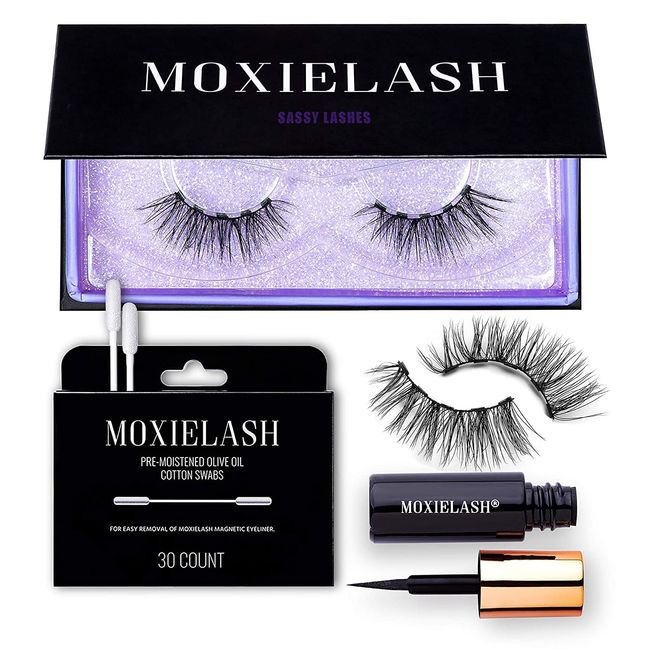 MoxieLash Sassy Kit - Mini Liquid Magnetic Eyeliner for Magnetic Eyelashes - No Glue & Mess Free - Fast & Easy Application - Set of Sassy Lashes & Instruction Card Included (Sassy Lash Kit)