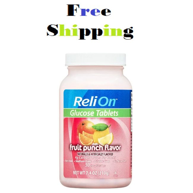 Relion Glucose Tablets Fruit Punch Flavor, Sodium Gluten Caffeine Free 50 Count