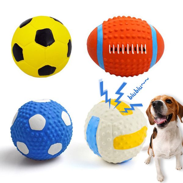 Dog squeaky ball for dogs,squeaky dog ball squeaky dog toys interactive chew sound fetch play dog squeaky toys for small dogs or cats, soccer ball volleyball rugby ball (Sports Balls-4 pieces)