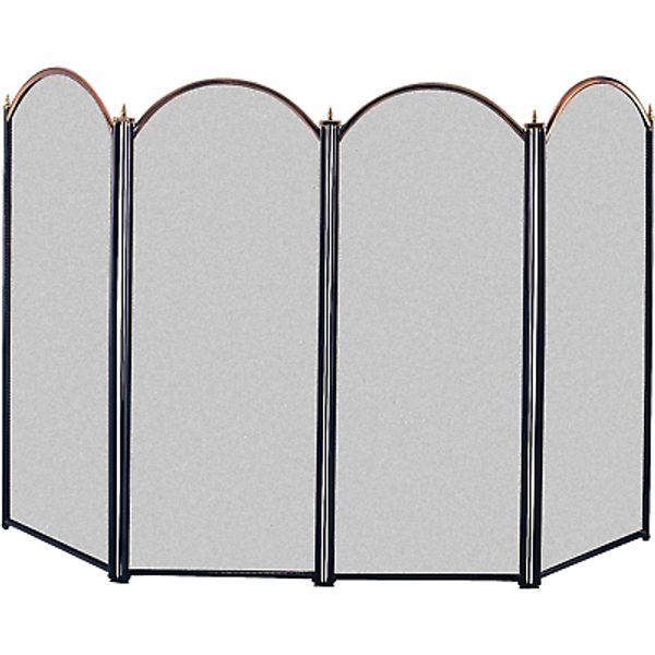 15106 4 Panel Fireplace Screen, Antique Brass and Black