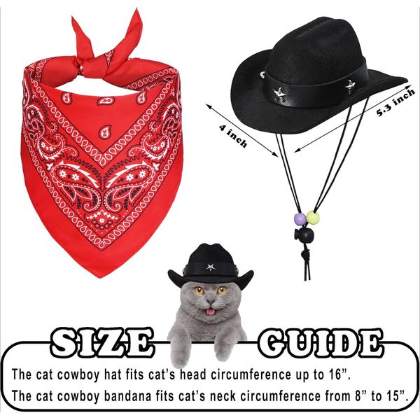 Cat Cowboy Hat and Bandana Set Cat Halloween Costumes Pet Costume (Black)