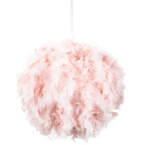 Eye-Catching and Modern Real Natural Pink Feather Decorated Small Pendant Light Shade 40watt Maximum Perfect Statement Piece 25cm Diameter by Happy Homewares