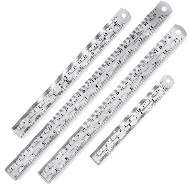 Mr. Pen Steel Rulers, 6, 8, 12, 14 inch Metal Rulers, Pack of 4