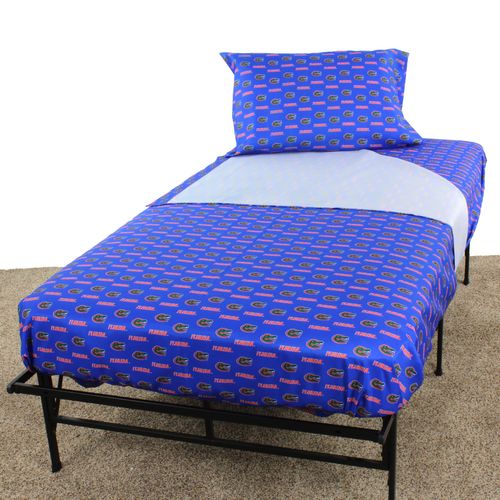College Covers Everything Comfy Florida Gators Twin Sized 3 Piece Sheet Set, Team Color Background, 1 Flat Sheet, 1 Fitted Sheet, 1 Pillowcase