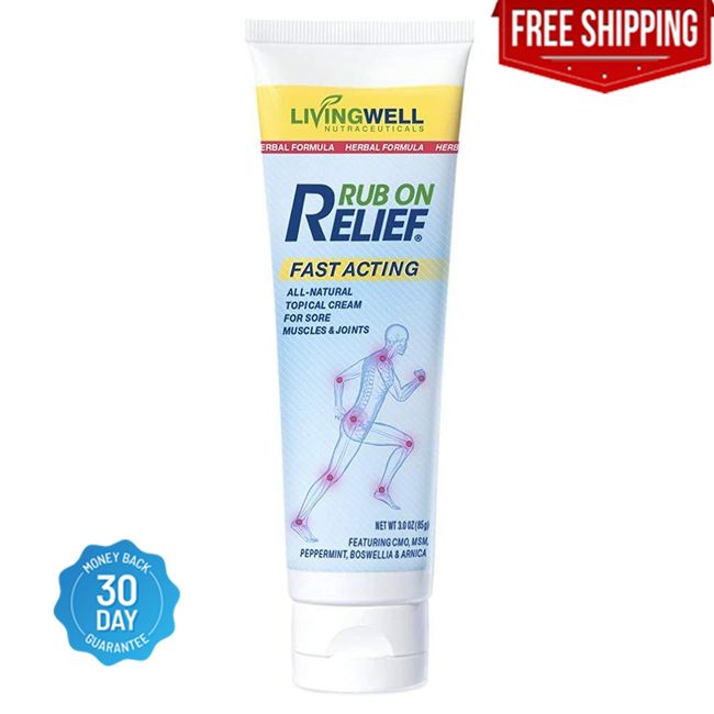 Rub on Relief Fast Acting Pain and Ache Relief Natural Cream for Muscles, Neck,