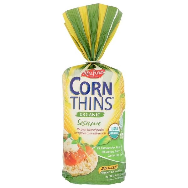 Real Foods Corn Thin Sesame Org,5.3 oz (6 Pack)