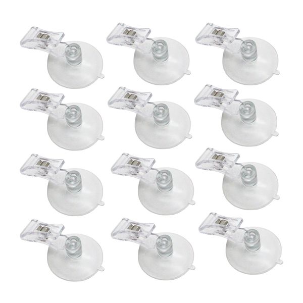 LJY 12 Pieces 45mm Suction Cup Clip Advertising Pop Display Business Cards Holder Stand Clear Clamps for Fridge Shower Aquarium