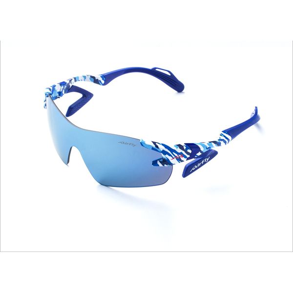 AirFly AF-301 C-4 Nose Padless Sports Sunglasses, Blue Camouflage, Mirror Lens, Unisex