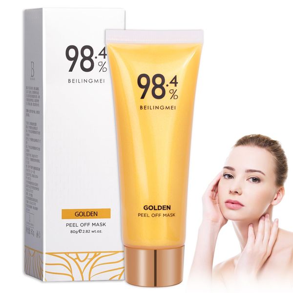 Gold Peel Off Maske, Peel Off Whiten Maske, 98% Goldfolien, 24K Gold Gesichtsmaske Anti Aging Lifting, Mitesserentferner Maske,Reinigt die Poren (1PC)