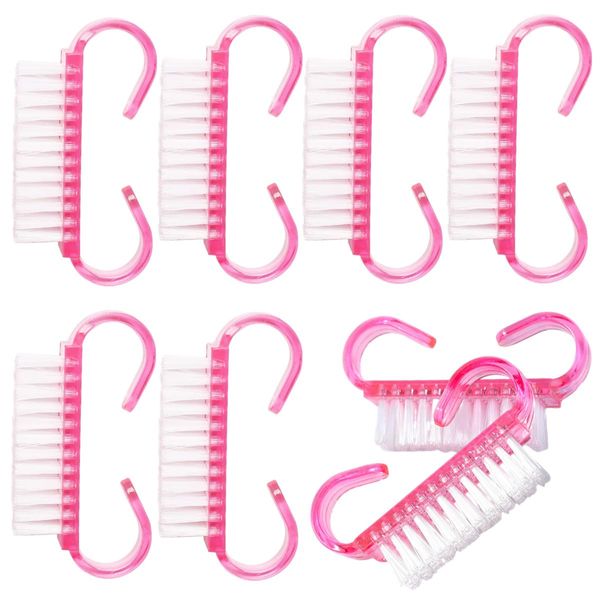 SamHeng 8 Pcs Nail Brushes Set, Pink Small Nail Cleaning Brush with Handle Grip, Nail Scrubbers Fingernail Scrub Cleaning Brushes Manicure Pedicure Scrubbing Tool for Salon Home Daily Use