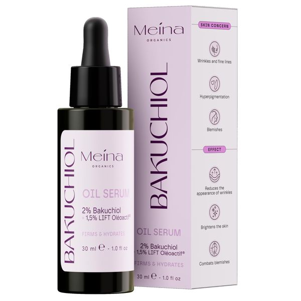 Meina 2% Bakuchiol Oil Serum for Face Rejuvenation with Squalane, Anti Aging Skincare, Natural and gentle Alternative to Retinol, Targets Wrinkles and Fine Lines, Organic Base, 30ml