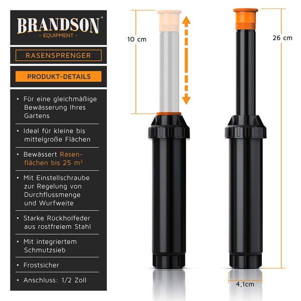 Brandson - 4X Set Versenkregner Viereck - Rasensprinkler – Pop-up Bewässerungssystem für kleine Rasenflächen bis 25 m² - Rasensprenger versenkbar - Rasensprenger Sprühregner