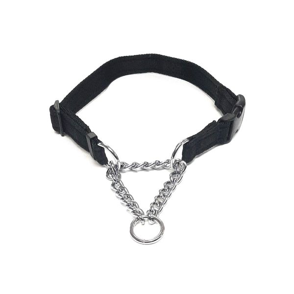Adjustable Half Check Chain Dog Collar 20mm With Curved Side Release Buckle (Small, Black)