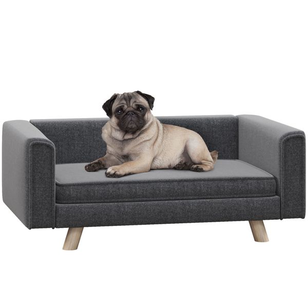 PawHut Elevated Dog Sofa Bed with Cushion for Medium and Small Dogs, Grey