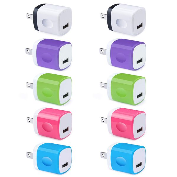 Wall Plug USB 10 Pack, iPhone Charging Block,1A 5V One USB Power Adapter Charge Plug Cube Block Box for iPhone 15 14 13 12 11 Xs XR X 8, Galaxy S21 S20 S10e S9 S8 A71 Note20, LG G8 G6, Google Pixel