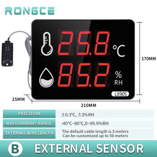 LED Thermometer Digital thermometer Hygrometer Industrial with Temperature  sensor LX905