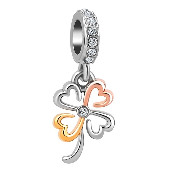 LSxAB Dangle Good Luck Four Leaf Clover Charm Compatible with Pandora Charms Bracelets