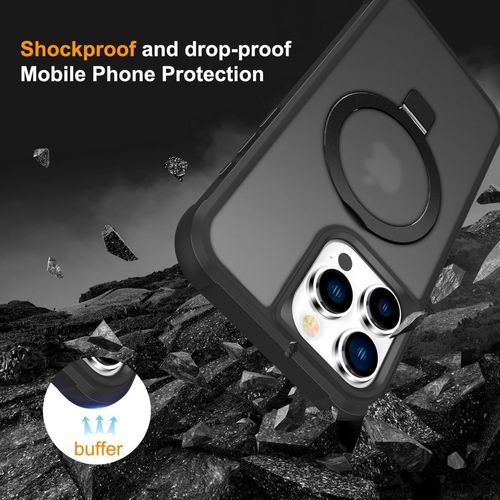 CHAOFEnG Magnetic Compatible with iPhone 15 Pro Max Case with Stand [Military Grade Drop Tested][Compatible with Magnet] Ring Translucent Slim Hard Back Soft Edge, Black