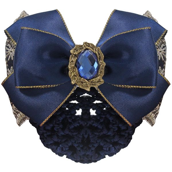 Merdia Bowknot Hair Bows for Women | Hair Nets for Buns | Created Crystal With Lace Hair Ribbon | Hair Clips Barrettes | Snoods for Women Hair | Bun Clips for Hair | Lace Bow Hair Bun Cover | Blue