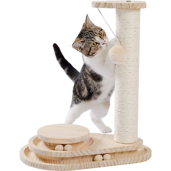 Made4Pets Cat Scratching Post Cat Scratcher Toy Wooden Two-Layer Cat Turntable w