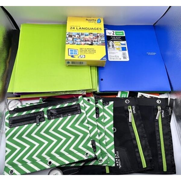 Lot 40 Paper & Poly Folders Pencil Pouch Mead Five Star Pen Gear Rosetta Stone
