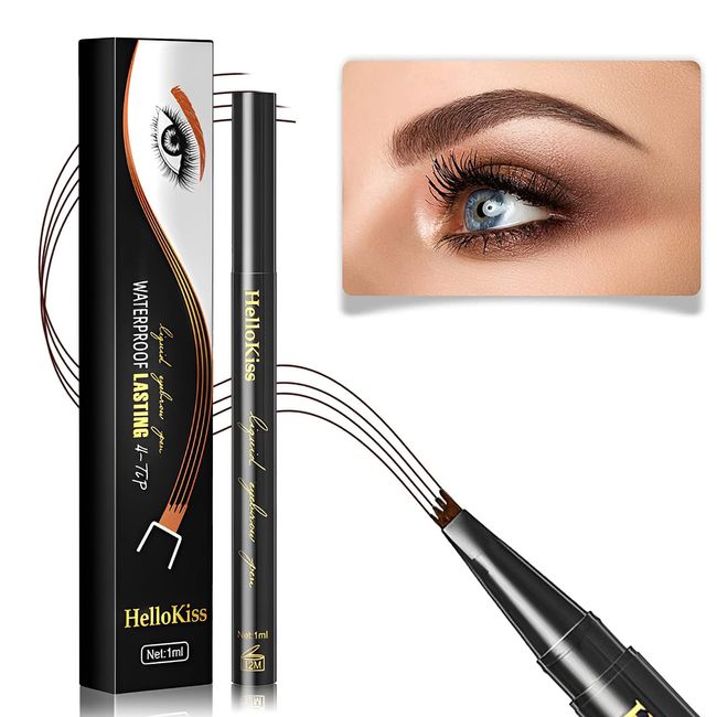 Eyebrow Microblading Pen Liquid Eyebrow Pen Micro 4 Point Brow Pen Long-Lasting,Water-Resistant, Smudge-Proof Fine-Stroke Microblading Eyebrow Pencil Dark Brown