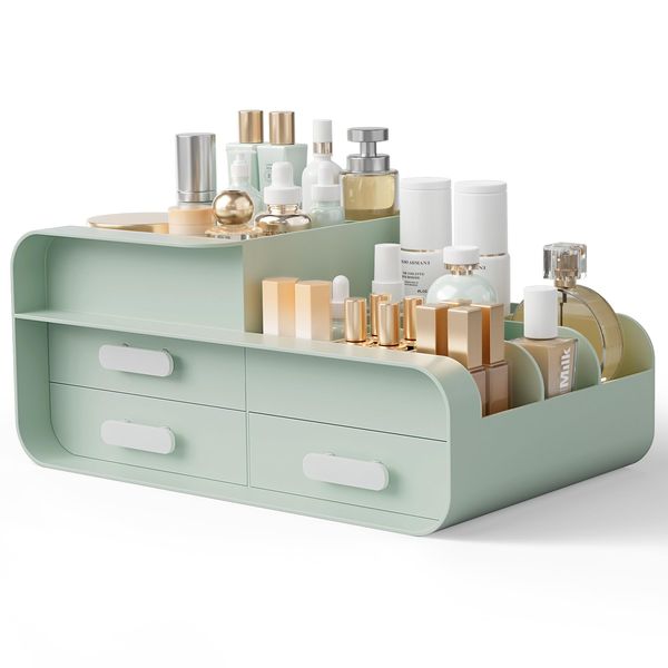 BTGGG Makeup Organiser Cosmetics Skincare Storage with Drawers Beauty Organiser for Vanity Jewelry Organizer Multifuctional Make Up Storage Box for Dressing Table Bedroom Bathroom, Green