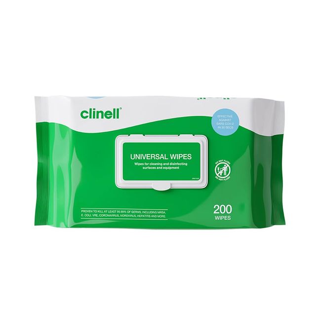 Clinell Universal Cleaning and Disinfectant Wipes for Surfaces - Pack of 200 Wipes - Multi Purpose Wipes, Kills 99.99% of Germs, Quick Action - 275mm x 200mm