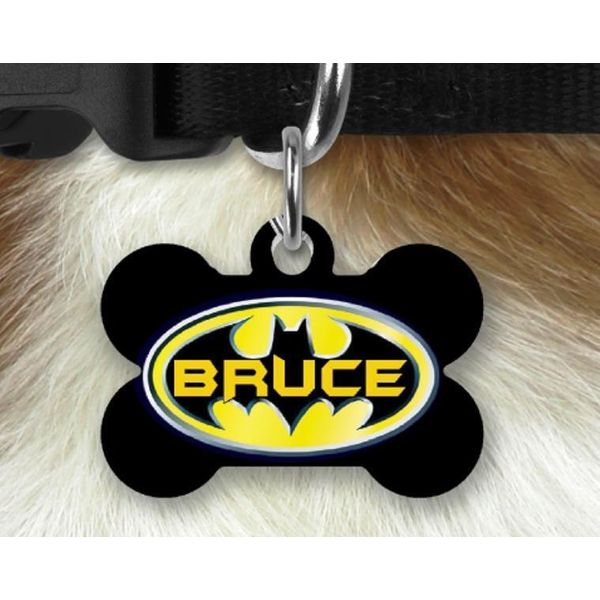 BATMAN PET ID TAG Personalized Dog Bone Shape Your Info Printed on 2 Sides