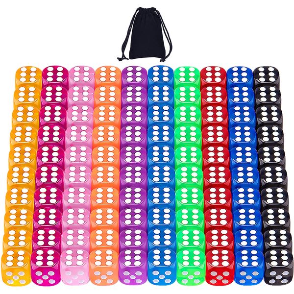 SIQUK 100 Pieces Dice Set 12mm Game Dice 6 Sided Coloured Round Corner Dice for Tenzi, Farkle, Yahtzee, Bunco or Teaching Math (Free Pouch)