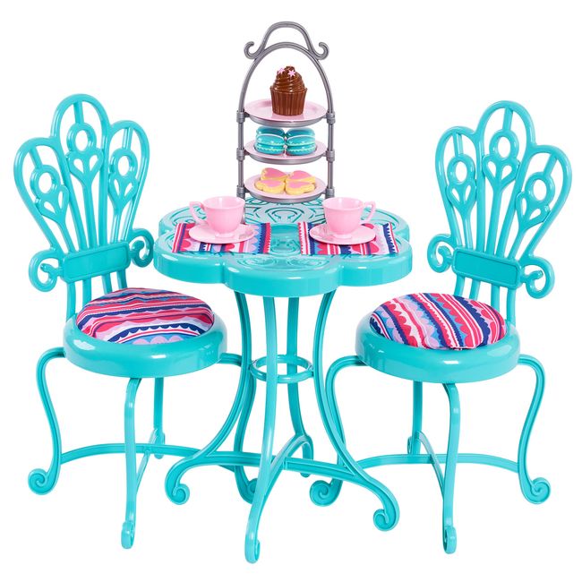 Journey Girls Bistro Table Set for Journey Girl Dolls, Includes Table, Two Chairs, and Play Food Accessories