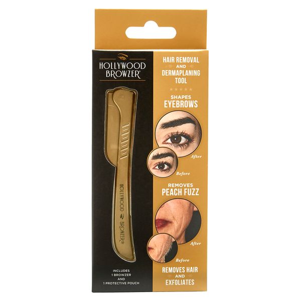 Hollywood Browzer Dermaplaning Razor Tool for Face - Eyebrow Shaping - Removing Unwanted Hair and Peach Fuzz - Exfoliating Tool for Women - Face Razor for Women - Facial Hair Remover - (Royal Gold)