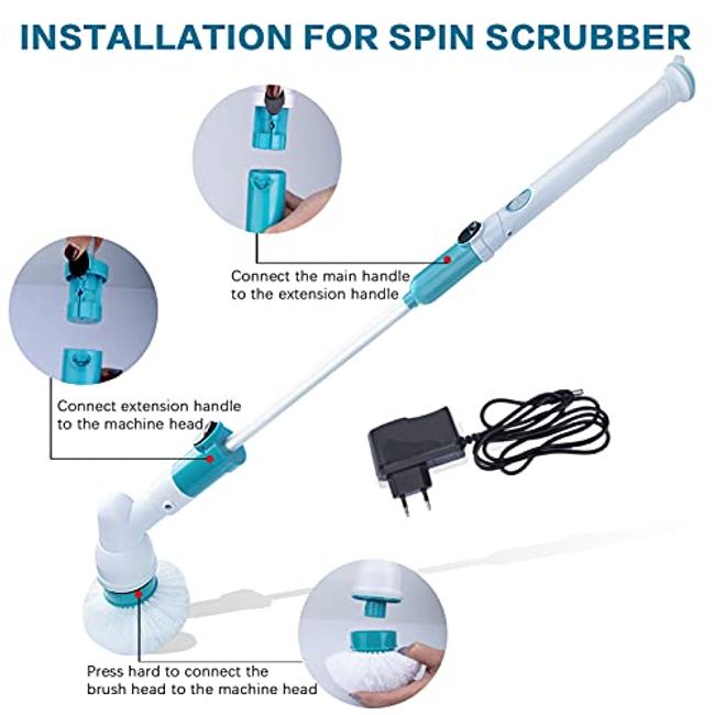 Electric Spin Scrubber,360 Cordless Bathroom Scrubber with 3 Replaceable  Cleaning Shower Scrubber Brush Heads,Extension Handle for