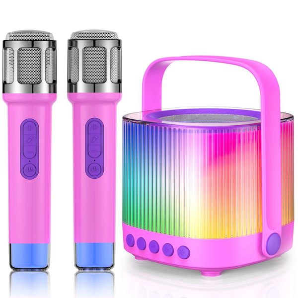 EAIHW Karaoke Machine for Kids Adults Portable Bluetooth 5.3 Speaker with 2 Wireless Microphones, Five LED Disco Lights Modes, Five Funny Sound Modes, for Girls Boys Family Home Party