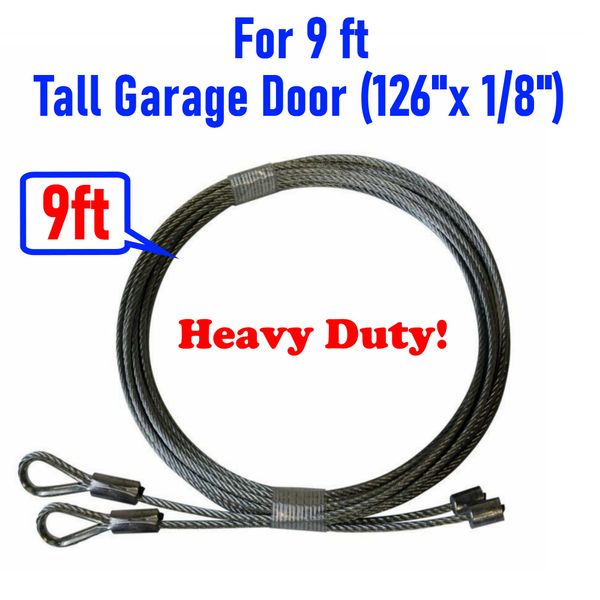 Garage Door Cables 1/8" Pair Torsion Spring (7ft, 8ft, 9ft, 10ft,11ft,12ft) (9 ft. Tall Door)